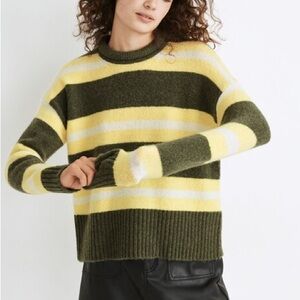 Madewell Sweater Striped Fulton Pullover Roll Neck Green Yellow Wool Blend M